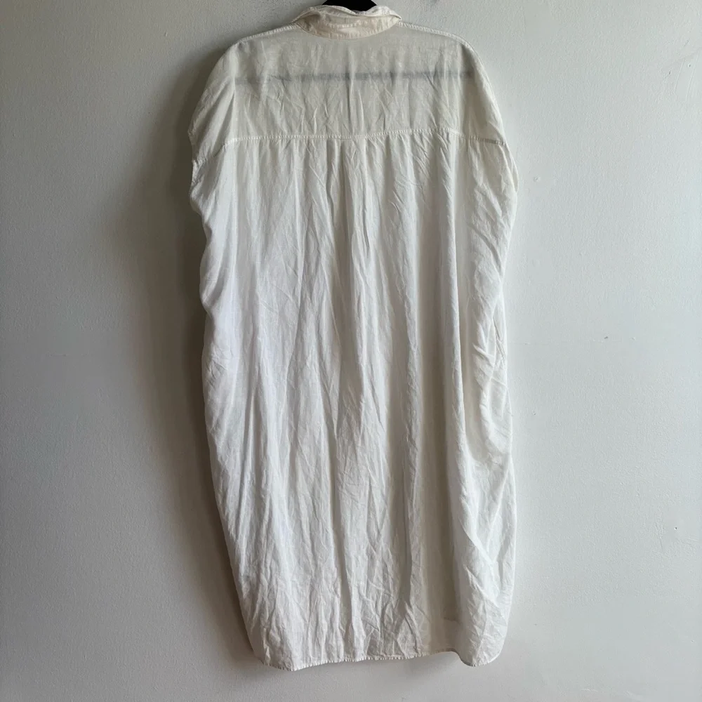 Uniqlo Sz XS Relaxed Oversized Linen Blend White Button Front Shirt Midi Dress - Picture 9 of 12